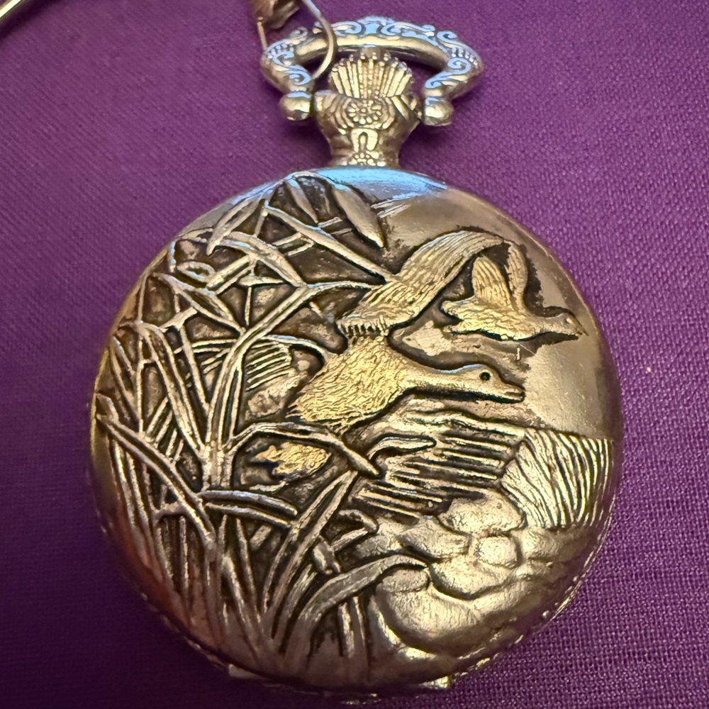 Geneva Silver Pocket Watch with Engraved Design- Japan movement